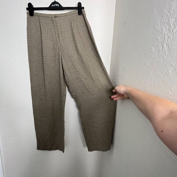 Eileen Fisher Check Print Straight Leg Pant Taupe Black Small Vintage 8 Rayon - Picture 3 of 7